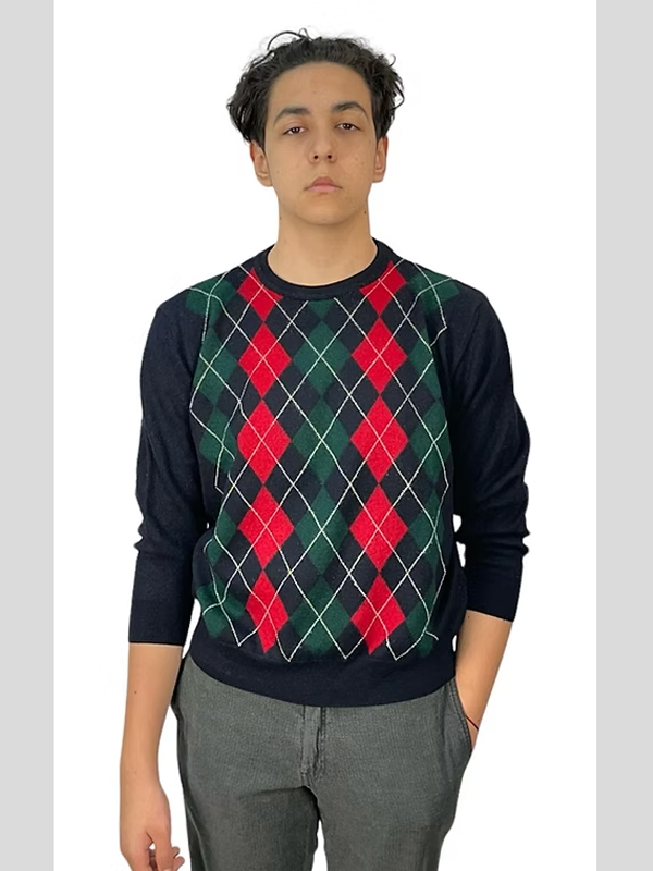 Vintage Yün Baklava Desen Shetland Kazak