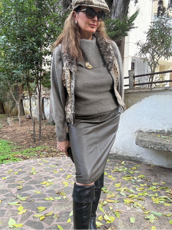 Biba Suni Kürk ve Dantel Detaylı Yelek