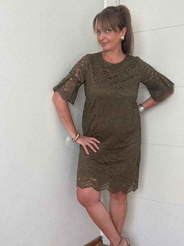 Vintage Haki Dantel Elbise