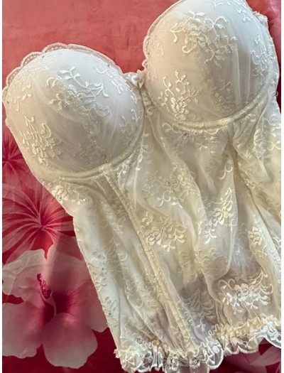 Vintage Dantel Taşlı Krem Büstiyer