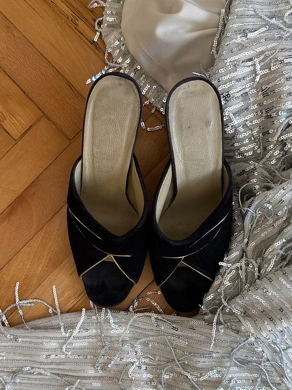 Vintage 80'ler Süet Dore Detaylı Terlik