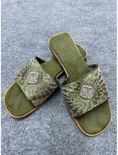 Vintage Full Nakışlı Süet Terlik