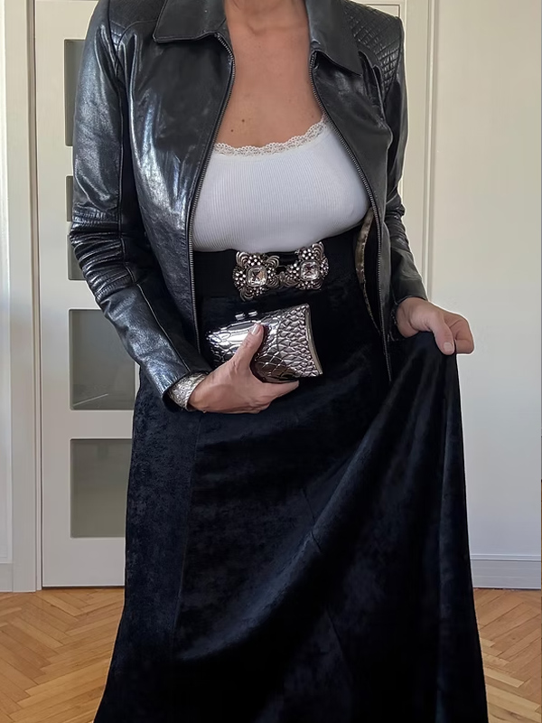 Vintage Maksi Siyah Kadife Etek