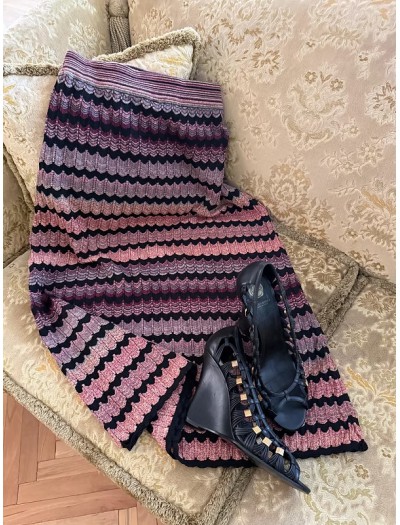 Vintage Zigzag Triko Midi Etek