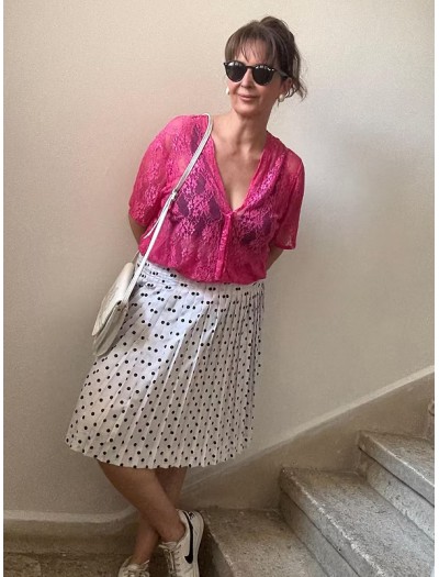 Vintage Piliseli Puantiye Etek