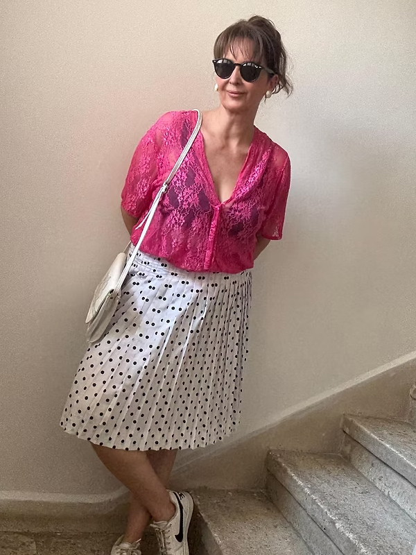 Vintage Piliseli Puantiye Etek