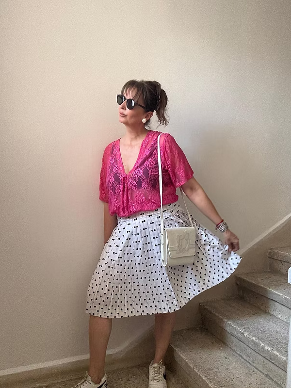 Vintage Piliseli Puantiye Etek