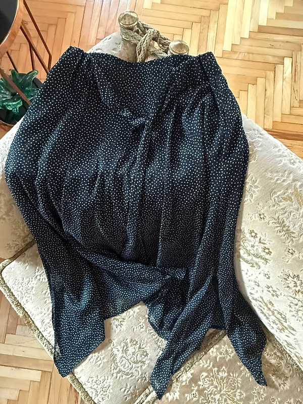 Vintage Şifon Puantiye Asimetrik Etek