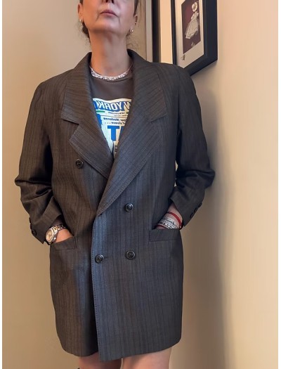 Vintage Oversize Çizgili Boyfriend Blazer 