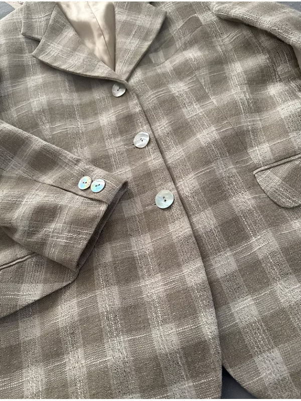 Vintage Ekose Keten Ceket