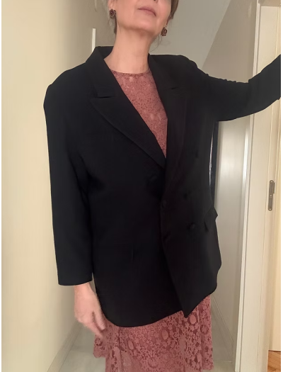 Vintage Kruvaze Kapama Siyah Blazer