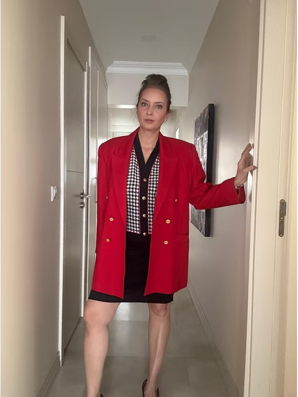 Vintage Gold Düğmeli Boyfriend Blazer