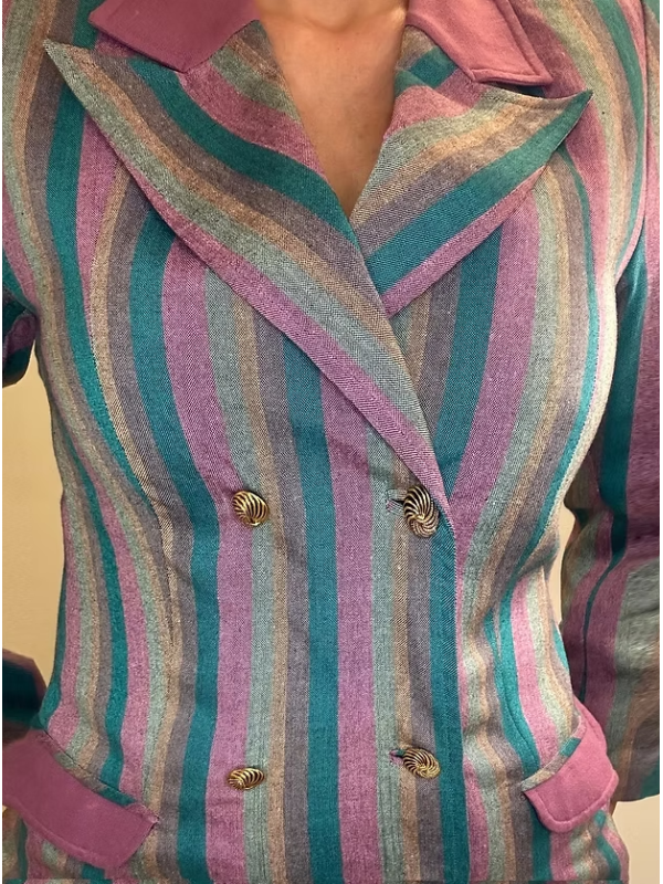 Vintage 80’ler gold düğmeli çizgili ceket