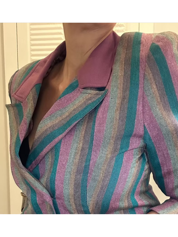 Vintage 80’ler gold düğmeli çizgili ceket