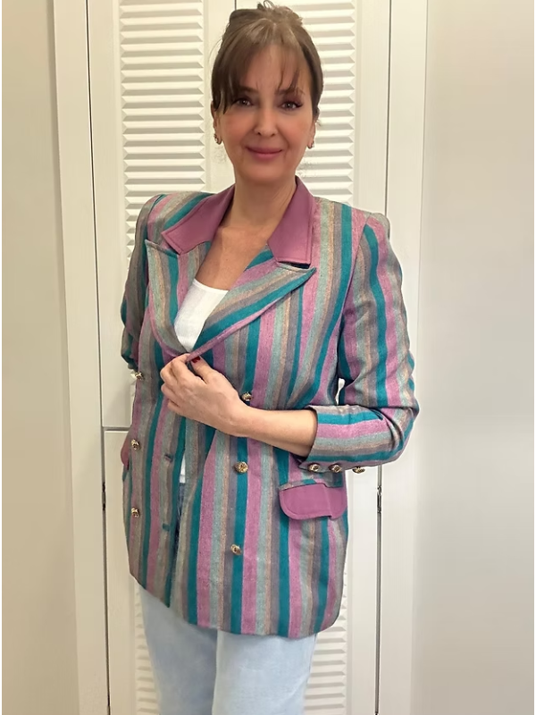 Vintage 80’ler gold düğmeli çizgili ceket