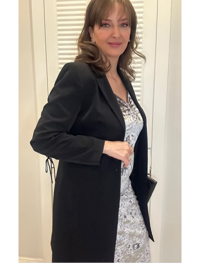 Vintage kolları süet bağlamalı  uzun ceket