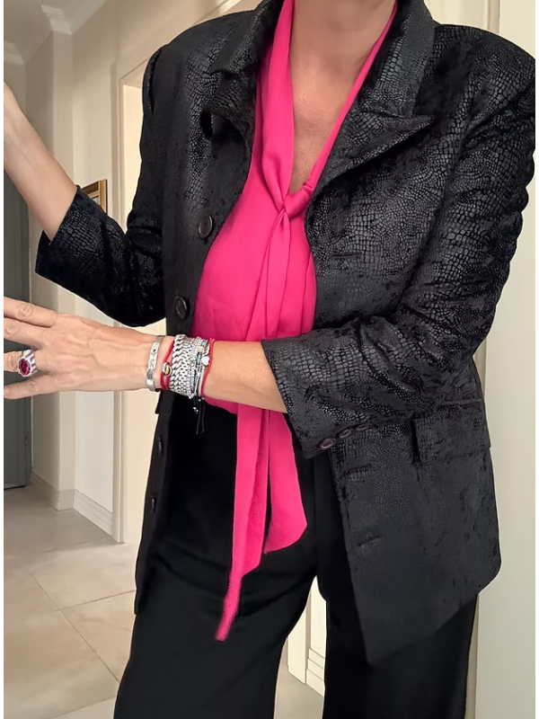 Vintage yılan baskılı parlak ceket