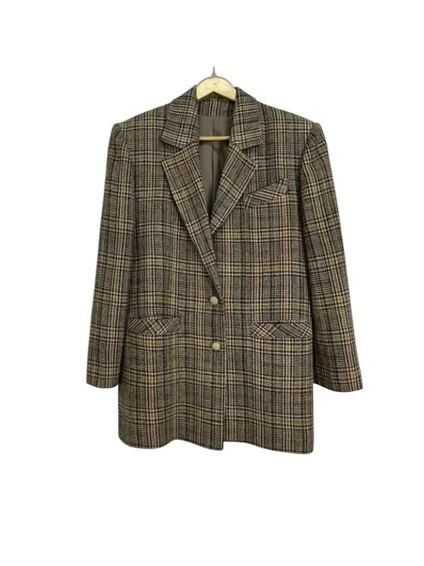 Vintage Çift düğmeli Ekose Ceket