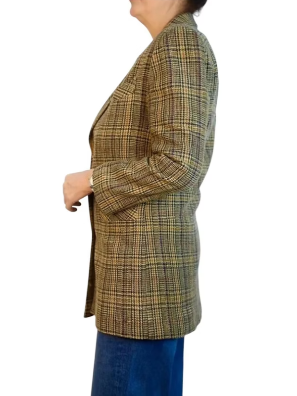 Vintage Çift düğmeli Ekose Ceket