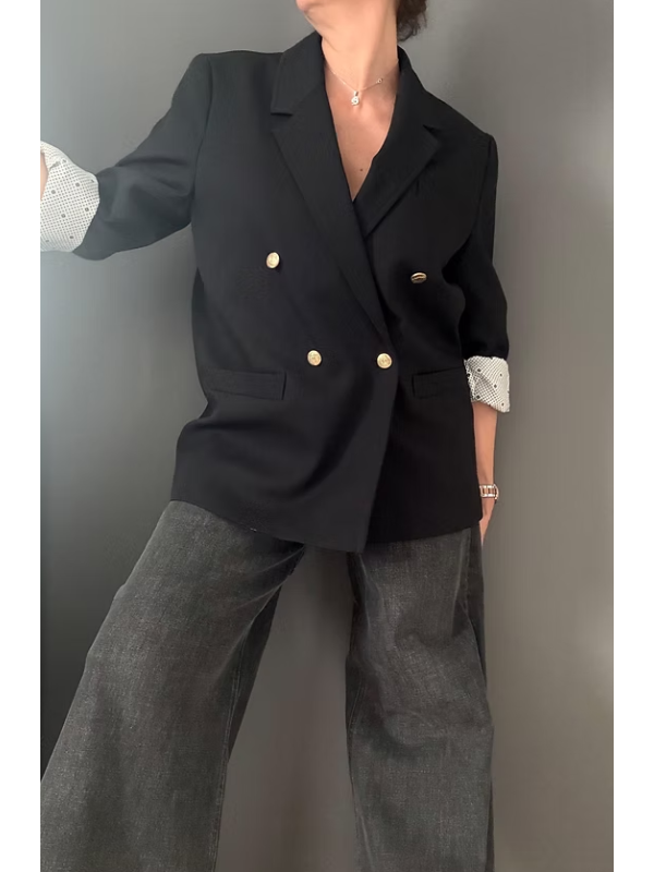 Vintage Geometrik Astarlı Boyfriend Blazer