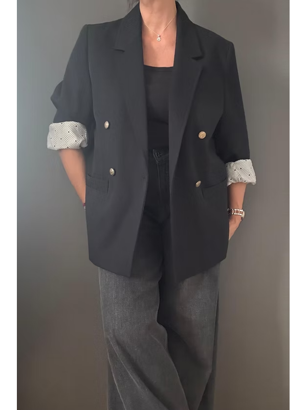 Vintage Geometrik Astarlı Boyfriend Blazer