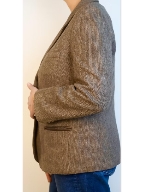 Vintage Deri Detaylı Balıksırtı Ceket