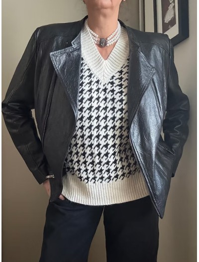 Vintage Şal Desenli Deri Ceket / Mont Vintage Şal Desenli Deri Ceket / Mont