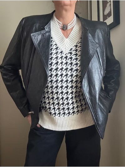 Vintage Şal Desenli Deri Ceket / Mont