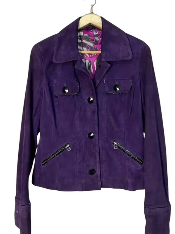 Vintage Saten Astarlı Süet Mor Ceket