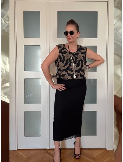 Vintage Gold Baskılı Şifon Bluz