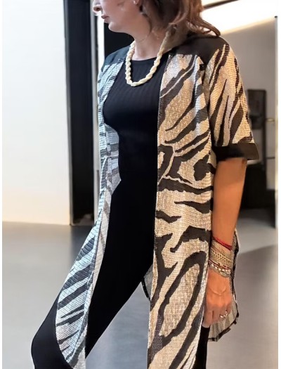 Vintage Animal Print Keten Kimono