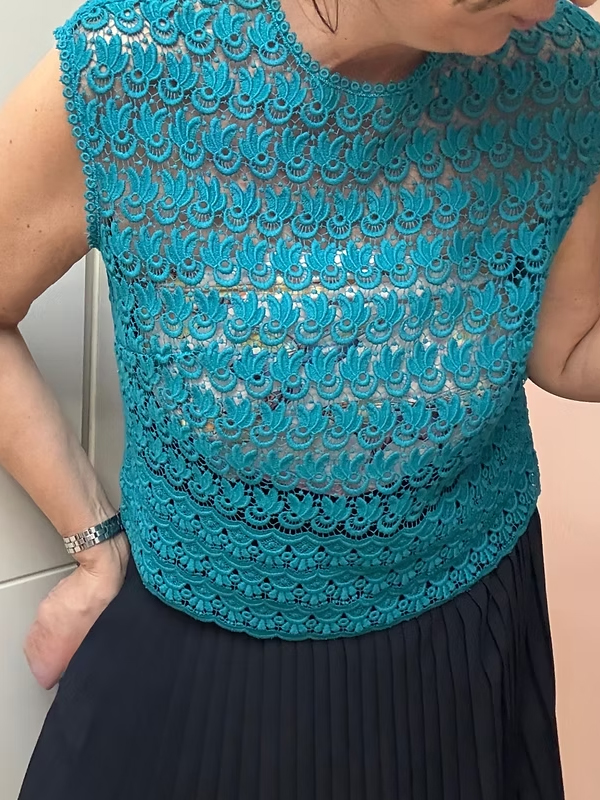 Vintage Full Güpür Turkuaz  Dantel Bluz