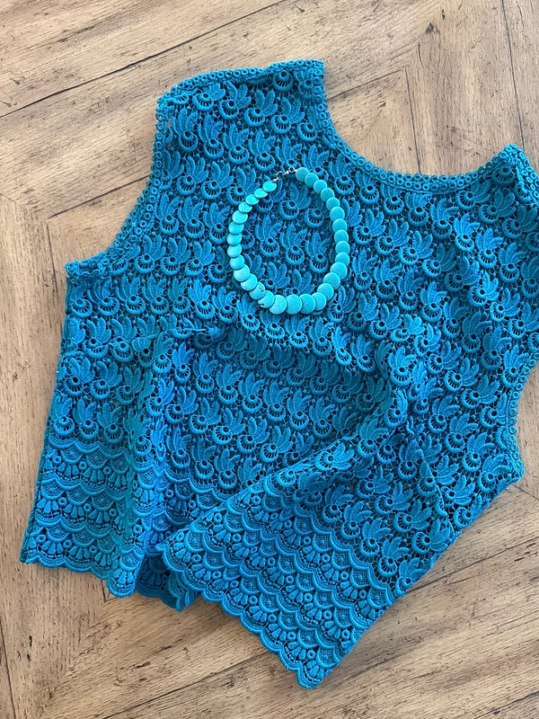 Vintage Full Güpür Turkuaz  Dantel Bluz