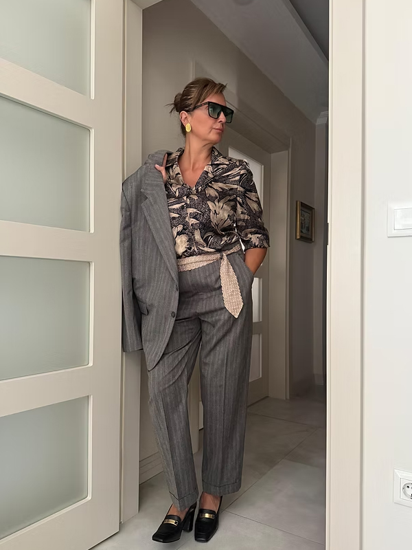 Vintage Desenli İpek Gömlek