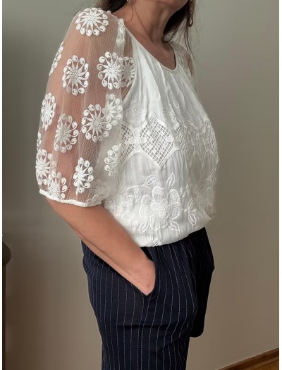 Vintage Tül Dantelli İpek Bluz