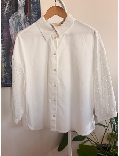 Vintage Balon Kol Nakışlı Gömlek