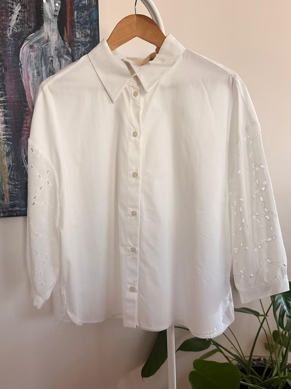 Vintage Balon Kol Nakışlı Gömlek