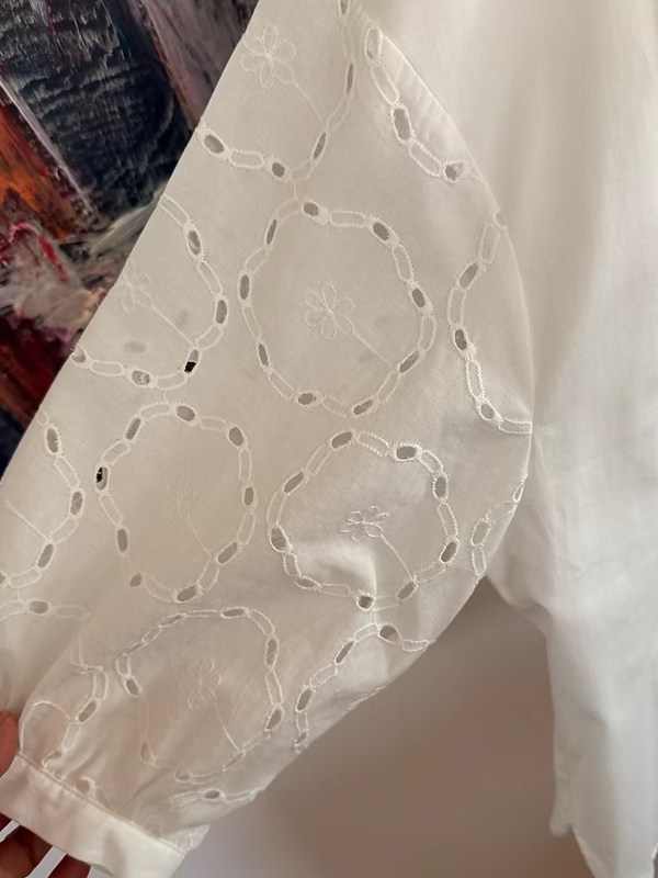 Vintage Balon Kol Nakışlı Gömlek