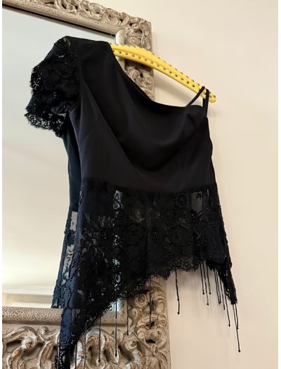 Vintage Faust Paris Dantel ve Boncuk İşlemeli Bluz