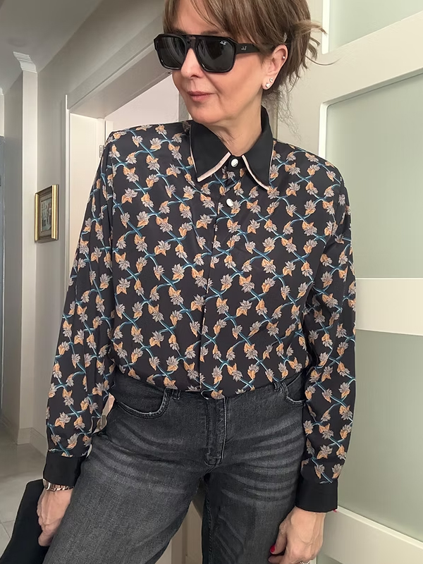 Vintage Çift Yakalı Çiçekli Gömlek