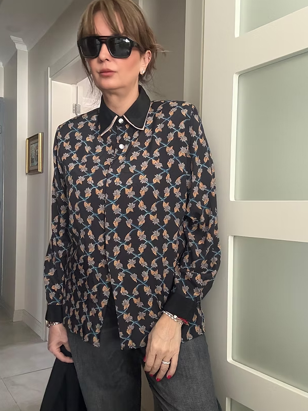 Vintage Çift Yakalı Çiçekli Gömlek