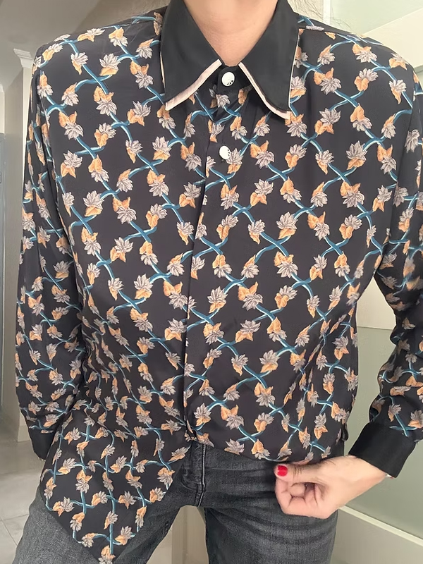 Vintage Çift Yakalı Çiçekli Gömlek