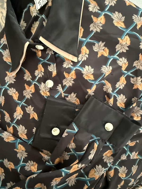 Vintage Çift Yakalı Çiçekli Gömlek