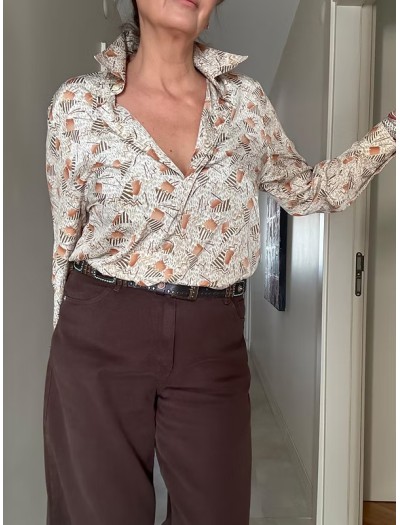 Vintage Saten Dokulu Gömlek