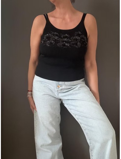 Pullu Vintage İnce Triko Bluz Pullu Vintage İnce Triko Bluz