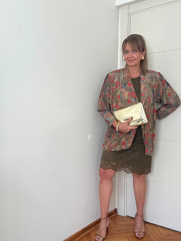 Vintage 80 Soyut Desen Gömlek/Ceket Saten-İpek