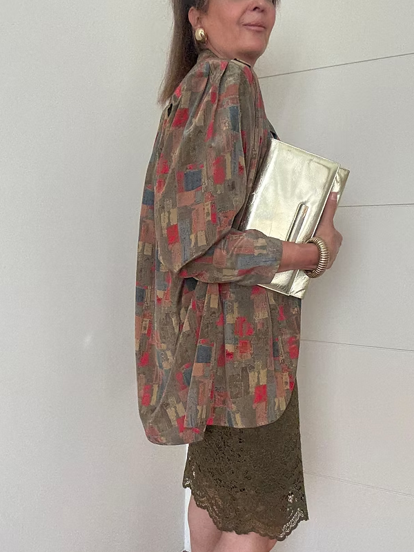 Vintage 80 Soyut Desen Gömlek/Ceket Saten-İpek
