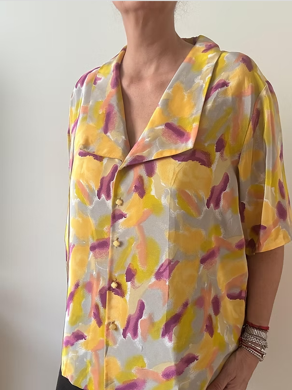 Vintage 80 Soyut Desenli Saten-İpek Gömlek
