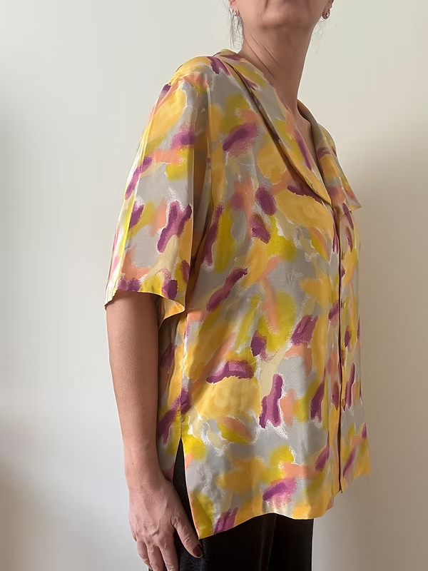 Vintage 80 Soyut Desenli Saten-İpek Gömlek