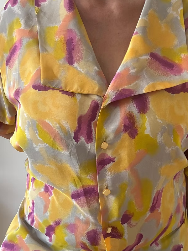 Vintage 80 Soyut Desenli Saten-İpek Gömlek